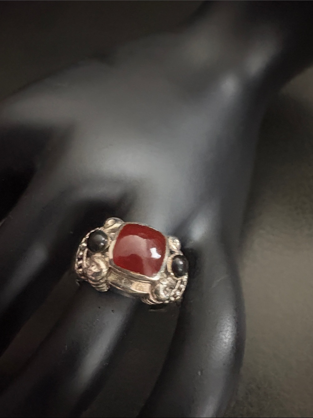 Men’s Sterling Silver Ring - Carnelian and Onyx